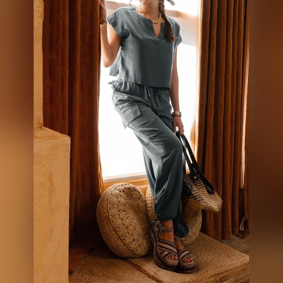 #631 🛑45 M Boho Fabulous High Waist Drawstring Cargo Pants - Picture 6 of 13